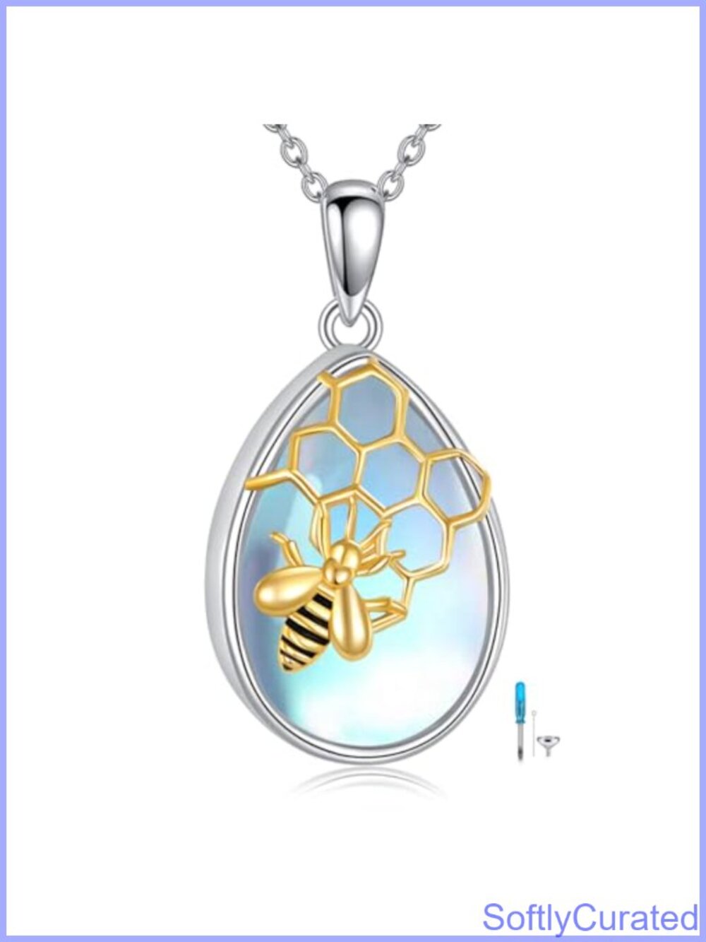 Sterling Silver Moonstone Bee Urn Necklace Cremation Ashes Keepsake Memorial
